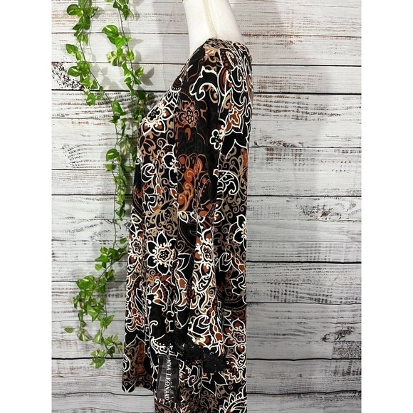 Nina Leonard Tunic Dress sz Small Black Brown Paisley Lace Boho Wedding Dinner - Picture 10 of 13